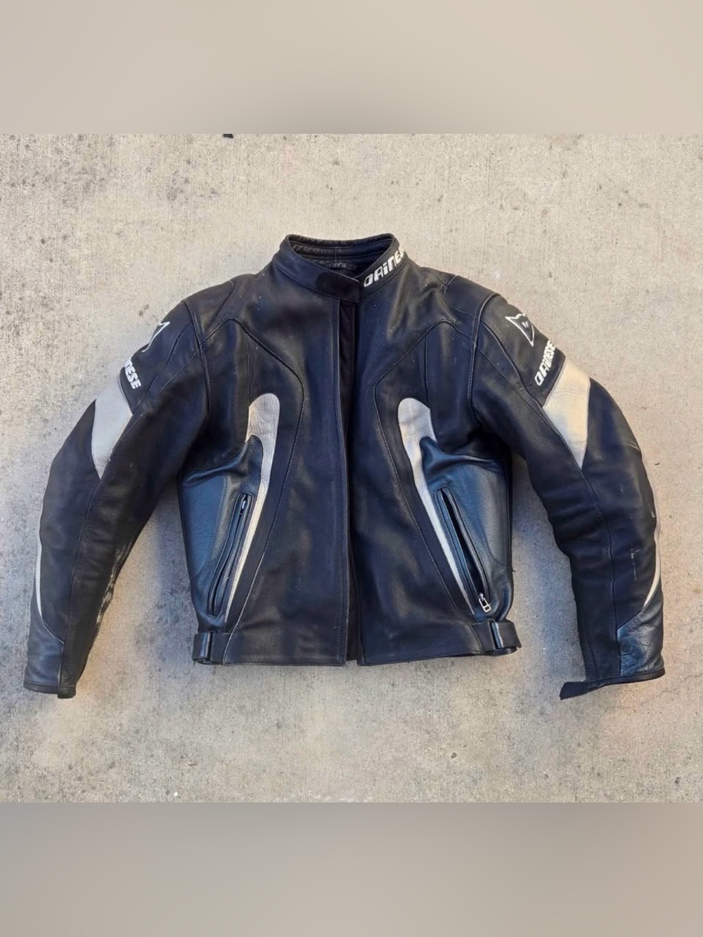 Dainese Men's Vintage Black Leather Performance Jacket with Cream Accents